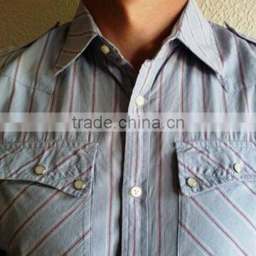 Man's Light Blue, White, Red Striped Short Sleeve Casual Shirt photo-3