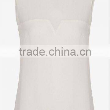 Round Neck Sleeveless Chiffon Blouse with Sheer Top