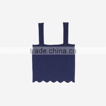 Stitched Knit Geometric Motifs Wavy Hem Wide Straps Design Tank Tops photo-6