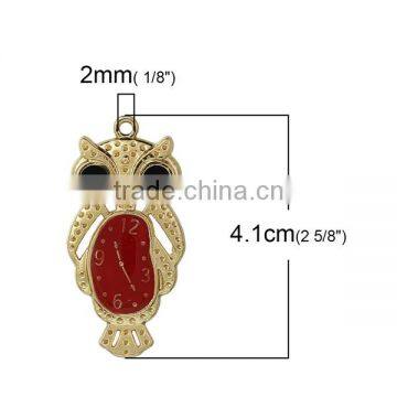 Zinc Based Alloy Halloween Owl Gold Plated Black & Red Enamel Clock Carved Pendants photo-2