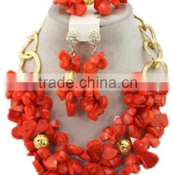 Gold-Plated Melon Seeds Coral Beads Nigerian Bridal Jewelry Set