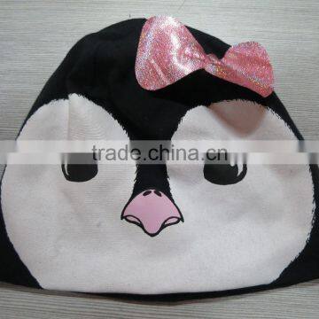 Basic Cotton Black Knit Beanie Hat With Printing photo-2