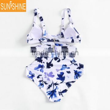 Women High Waist Bikini Swimwear Strappy Side Cutouts Swimsuits