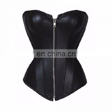 Wholesale-Plus Size XXL XL 2017 Black Steampunk Leather Lace Up Steel Boned Overbust Gothic Corset