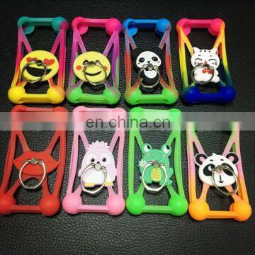 Custom 3D cartoon universal silicone cell phone case with ring holder for 4-6'' size