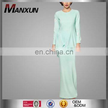 Newest Design Malaysia Islamic Clothing Ladies Mint Green Baju Kurung And Baju Melayu With Beading