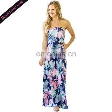 Wholesale Fashion Strapless Maxi Floral Dress with Pockets