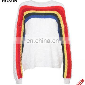 Winter women knit pullover rainbow stripes acrylic sweater