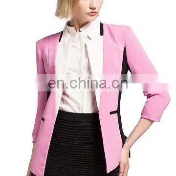 High Quality Women Blazer Formal Blazer ,Color Stitching Female Suit Collar 7 Minutes Of sleeve Cultivate One