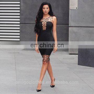 Amigo Black Sleeveless Backless Bandage Dress Sexy Long Nightclub Dresses Hollow Out With Metal Buckle photo-2