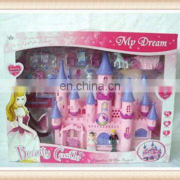 plastic christmas gift beautiful pink color castle toy with light,music