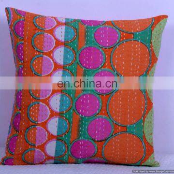 Orange Polka Dot Kantha Cushion Cover Kantha Throw Pillow Cover Hand Stitched Kantha Handmade