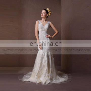 Enchanting Style V-Neck With Sspaghetti Straps Backless Mermaid Wedding Dress With Exquisite Lace & Beads