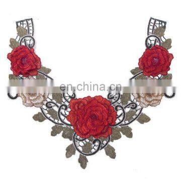 Fashion Polyester Red Rose Embroidery Floral Lace Collar Trim DIY Applique