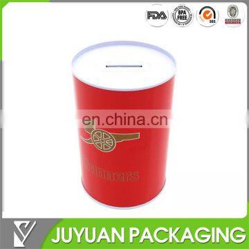 custom made cylinder tin coin bank/tin piggy bank for wholesale