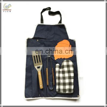 High quality cotton apron glove stainless steel BBQ tool set