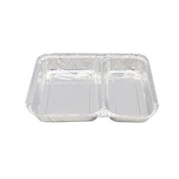 household 2- compartments disposable aluminium foil food tray aluminum foil compartment food container