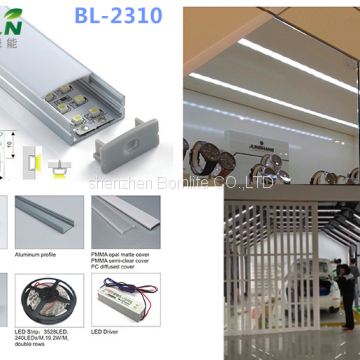 U shaped Recessed Aluminium Profile with Transparent PC cover for Flexible LED Strip