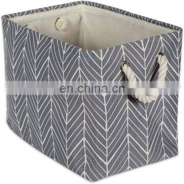 large grey canvas printed hamper laundry basket clothing herringbone laundry storage basket children toys laundry basket