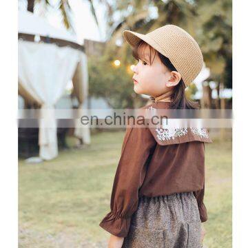 6688/Hot Selling Kids Shirts Flower Embroidery Designs Long Sleeve Baby Girls Fashion Casual Top