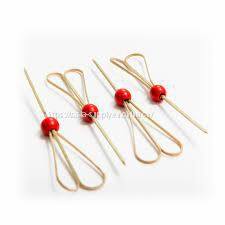 Bamboo skewers heart-shaped, beige-black - 15cm (100 pcs.) Scissors Heart-shaped Bamboo Skewers with bead