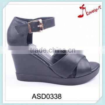 Newly latest ladies cheap fancy wedge slippers shoes and sandals with golden buckle