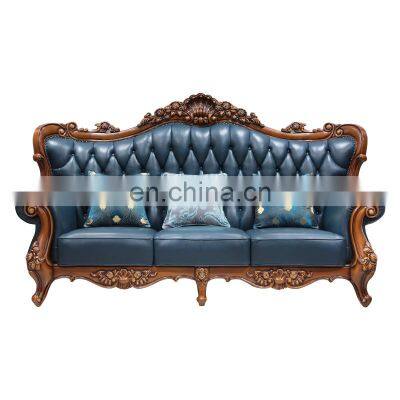 European classic music side solid wood leather corner living room sofa