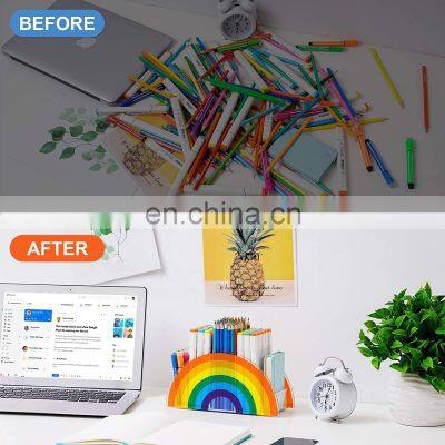 Rainbow Acrylic Pen Holder 5 Compartments Desk Pen Organizer for School Home photo-5