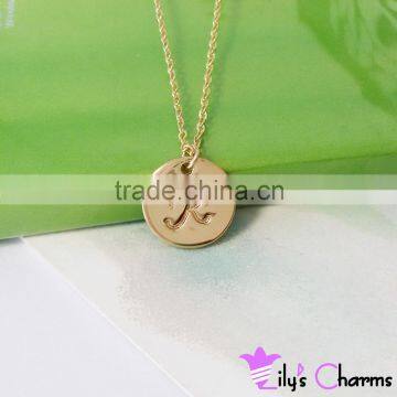 2015 New product gold initial Disc alphabet letter necklace