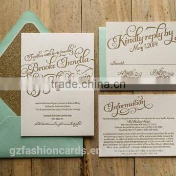 Mint & Gold Wedding Invitations, Gold Glitter Invitations, Calligraphy Invitation