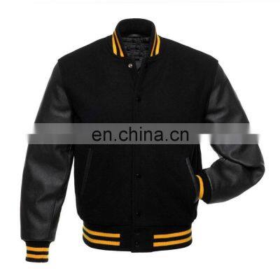 Black leather sleeves Letterman jacket for men with custom logo high quality jacket manufacturer bomber jacket