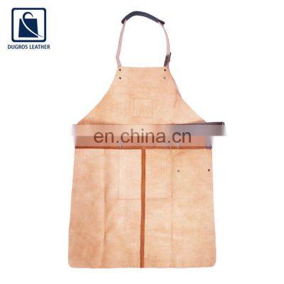 Anthracite Fitting Matching Stitching Wholesale Vintage Pattern BBQ Cooking Leather Apron Manufacturer photo-4