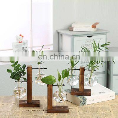 Terrarium Hydroponic Plant Vases Vintage Flower Pot Transparent Vase Wooden Frame Glass Tabletop Plants Home Bonsai Decor photo-3