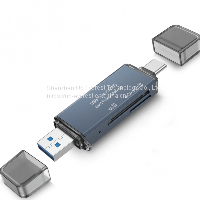 Mini Size Aluminum Alloy 3 in 1 Type-C Micro OTG USB 3.0 Smart Card Reader Support SD/TF Card for Macbook/Phone/Tablet