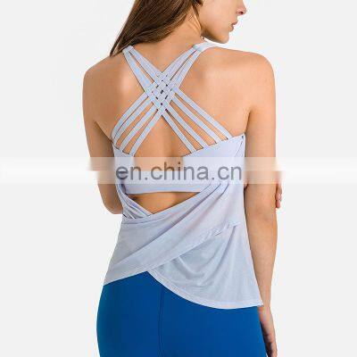 Custom Hot Sale Two In One Sports Tanks Built In Bra One Piece Yoga Bra Tank Top Women Gym Wear Fitness Clothing