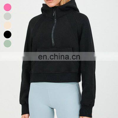 Wholesale Essentials Hoodie Half Zip Up Hoodie Women Loose Long Sleeve Sports Fleece Hoodies Sweatshirts Coat With Finger Hole photo-5