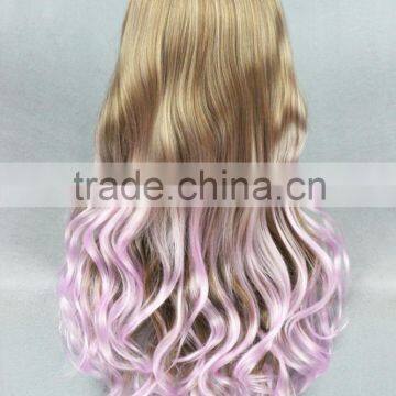 High Quality Wholesale 80CM Long Wave Purple Brown Lolita Style Synthetic Hair Cosplay Party Women Wig photo-4