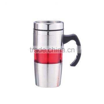 Double wall stainless steel travel coffee mug with handle