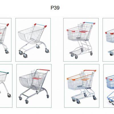 150L Asia 5 inch PU wheel Steel Shopping Trolley for Supermarket （surface : zinc and transparent powder coating）