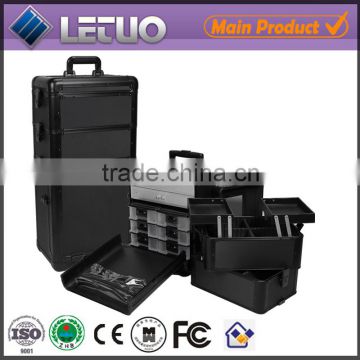 Promotional Aluminum Black Trolley Beauty Cosmetic Case