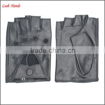 The coolest short mens biking and drving black sheepskin leather gloves