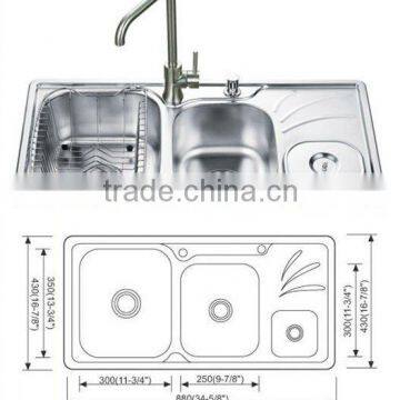 OF-8843A Stainless Steel Double Bowl Kitchen Sink With Dustbin portable sink