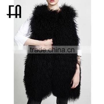 Factory wholesale curly fashion mongolian sheep fur waistcoat