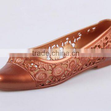 2015 fashion designs pvc upper flats jelly shoes cheap plastic shoes hollow out causal shoes spring or autumn wearing lady