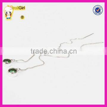 Best Sell Green Color cz Crystal Earrings Silver Long Chain Emerald Threader Earrings photo-5