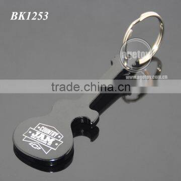 Guitar Shaped Promotional Custom Laser Logo Aluminum Anodizing Black Metal Guitar Keychain Opener photo-2