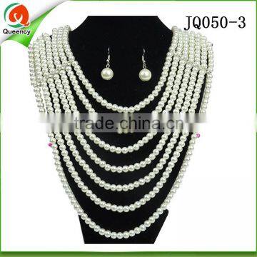 Royal Blue Beaded Necklace Pearl Jewelry Necklace and Earings Set for Sale photo-3