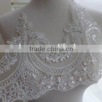 2015 new popular wedding dress bridal alencon sequins lace trim