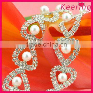 new arrival heart crystal shape pearl beads center wholesale wedding accessories rhinestone chain WRC-210