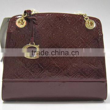 Private label shiny PU leather ladies shoulder handbag